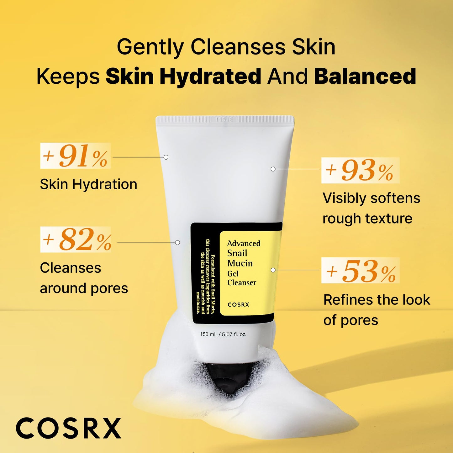 COSRX Advanced Snail Mucin Gel Cleanser, 5.07 Fl Oz / 150 mL, Rich Daily Deep Cleansing Gel for Dry & Sensitive Skin - Maple Wellness Supplements