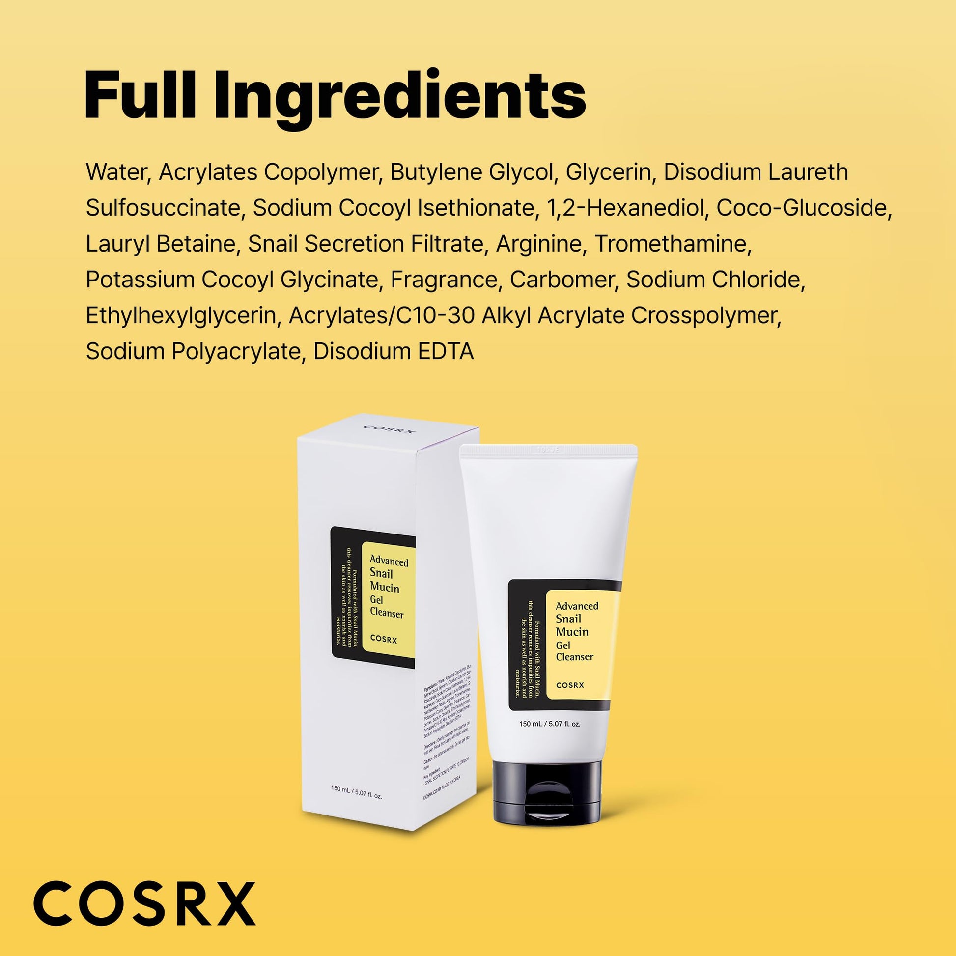 COSRX Advanced Snail Mucin Gel Cleanser, 5.07 Fl Oz / 150 mL, Rich Daily Deep Cleansing Gel for Dry & Sensitive Skin - Maple Wellness Supplements