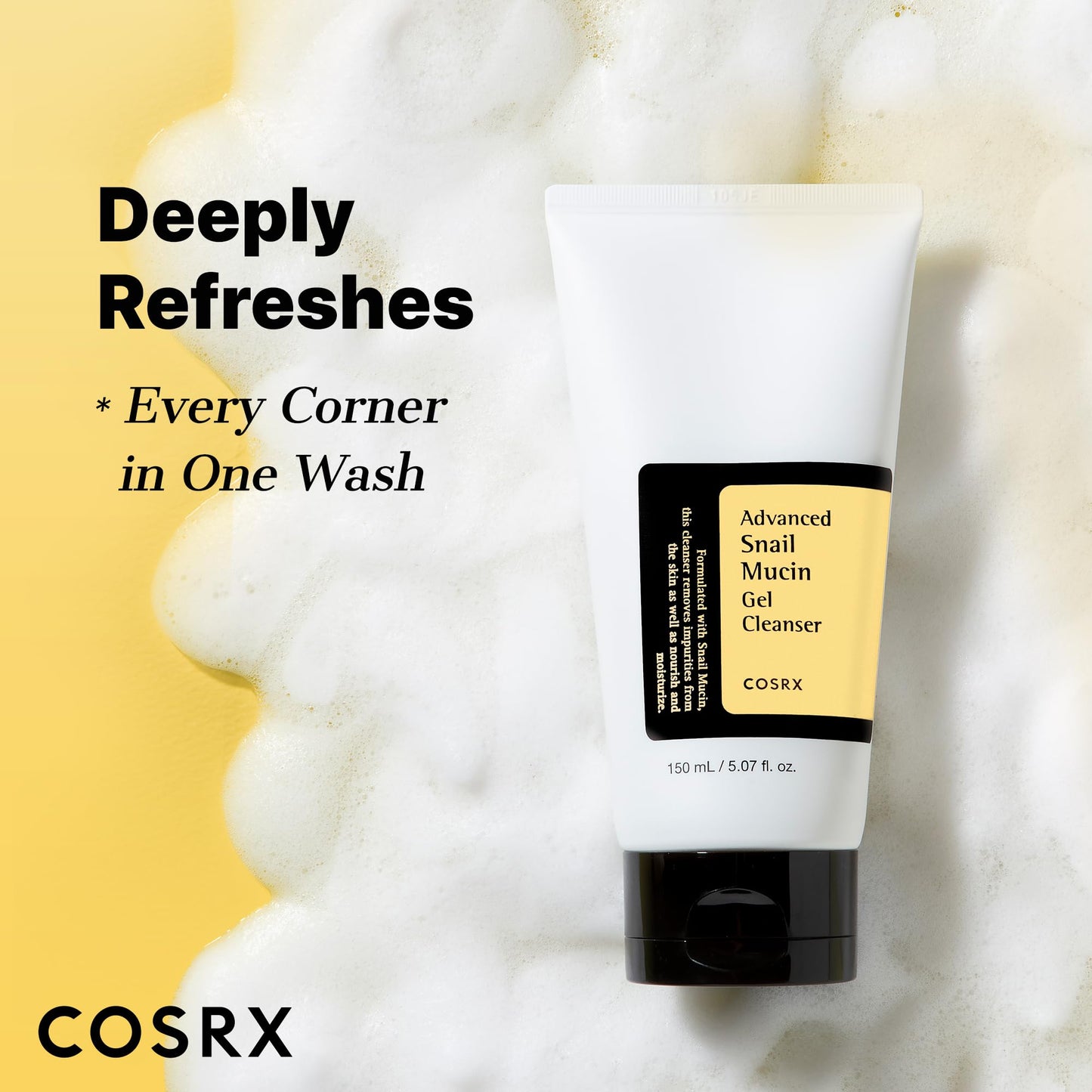 COSRX Advanced Snail Mucin Gel Cleanser, 5.07 Fl Oz / 150 mL, Rich Daily Deep Cleansing Gel for Dry & Sensitive Skin - Maple Wellness Supplements