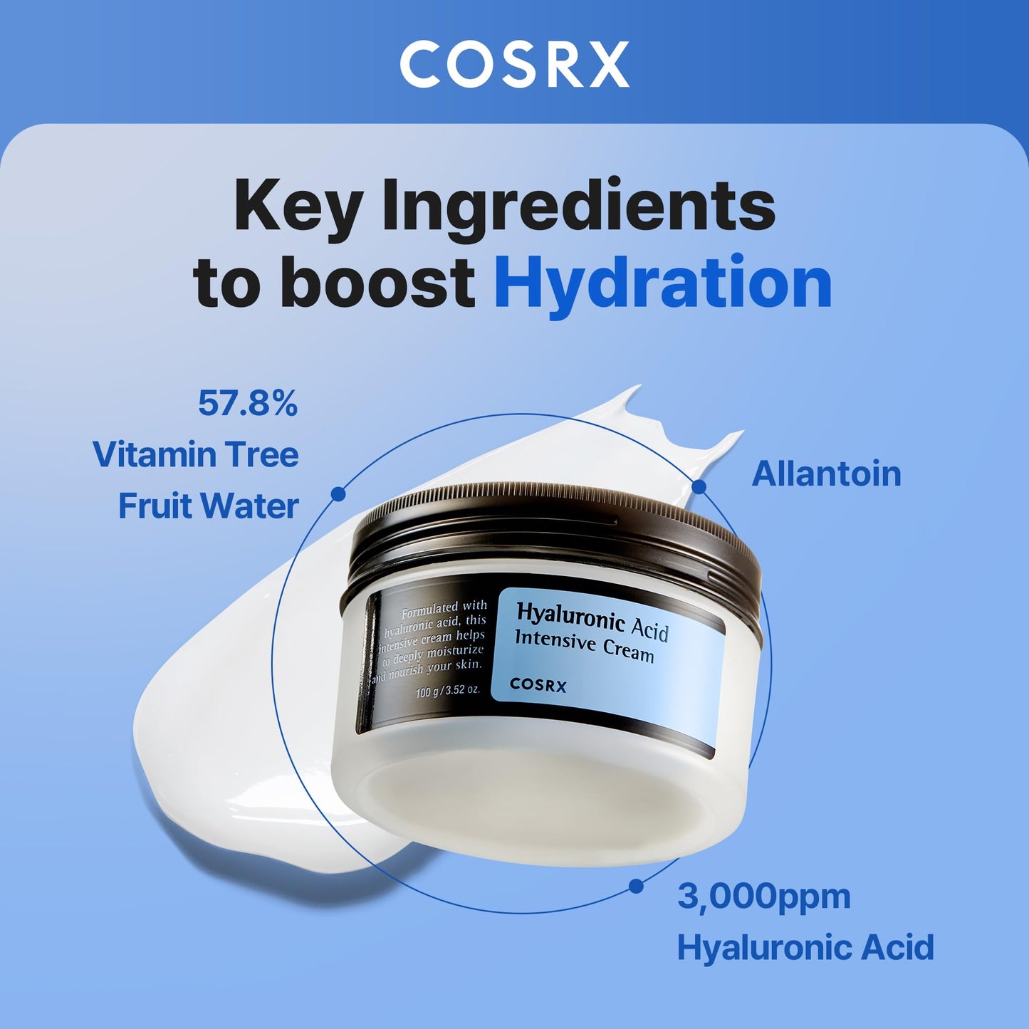 COSRX Hyaluronic Acid Moisturizing Cream, Long-lasting Hydration, Rich Moisturizer for Sensitive Skin 3.52 oz / 100g - Maple Wellness Supplements