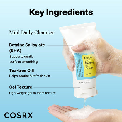 COSRX Low pH Good Morning Gel Face Cleanser, 5.07 fl oz, BHA Face Wash, Daily Mild Face Cleanser for Sensitive Skin - Maple Wellness Supplements