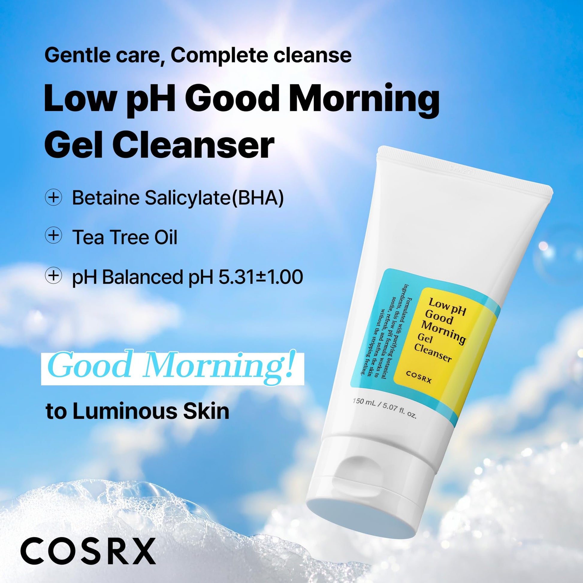 COSRX Low pH Good Morning Gel Face Cleanser, 5.07 fl oz, BHA Face Wash, Daily Mild Face Cleanser for Sensitive Skin - Maple Wellness Supplements