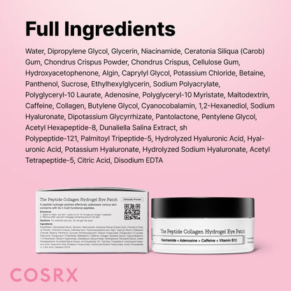 COSRX Pink Peptides Collagen Hydrogel Eye Patch for Puffy Eyes and Dark Circles, Under Eye Mask, 60 Under Eye Patches, Korean Skin Care - Maple Wellness Supplements