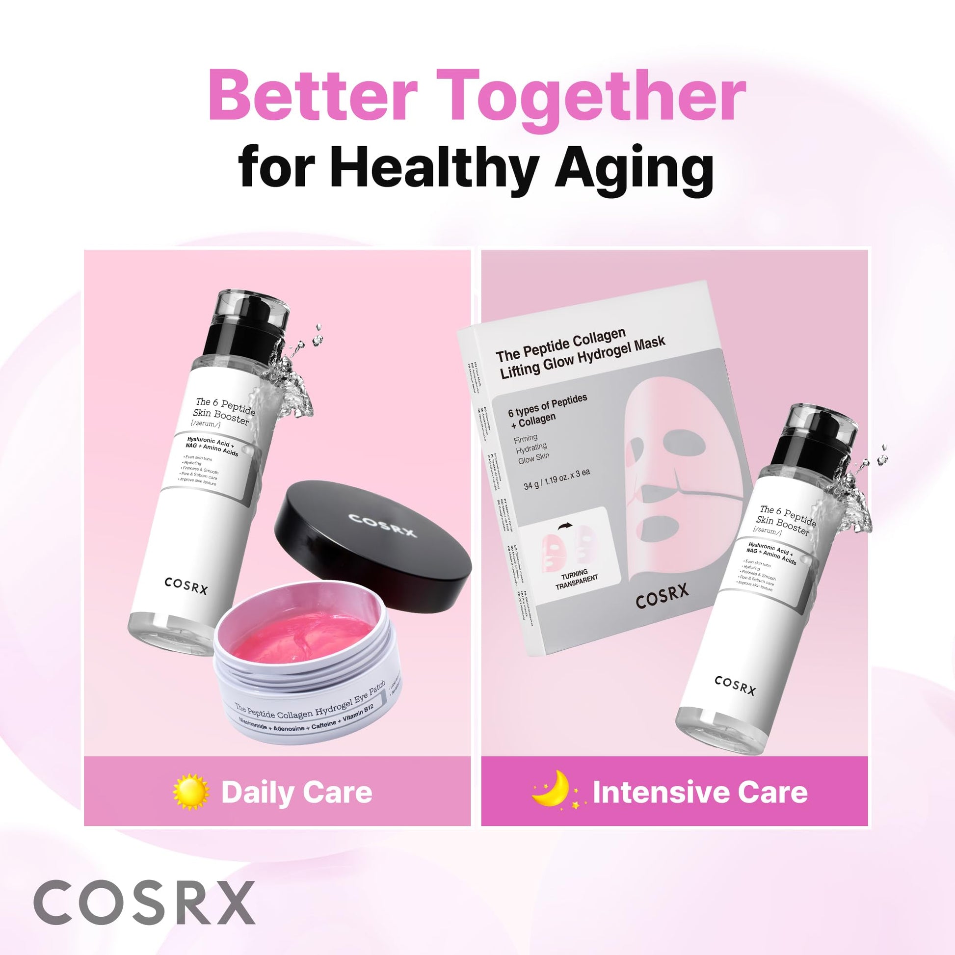 COSRX Pink Peptides Collagen Hydrogel Eye Patch for Puffy Eyes and Dark Circles, Under Eye Mask, 60 Under Eye Patches, Korean Skin Care - Maple Wellness Supplements