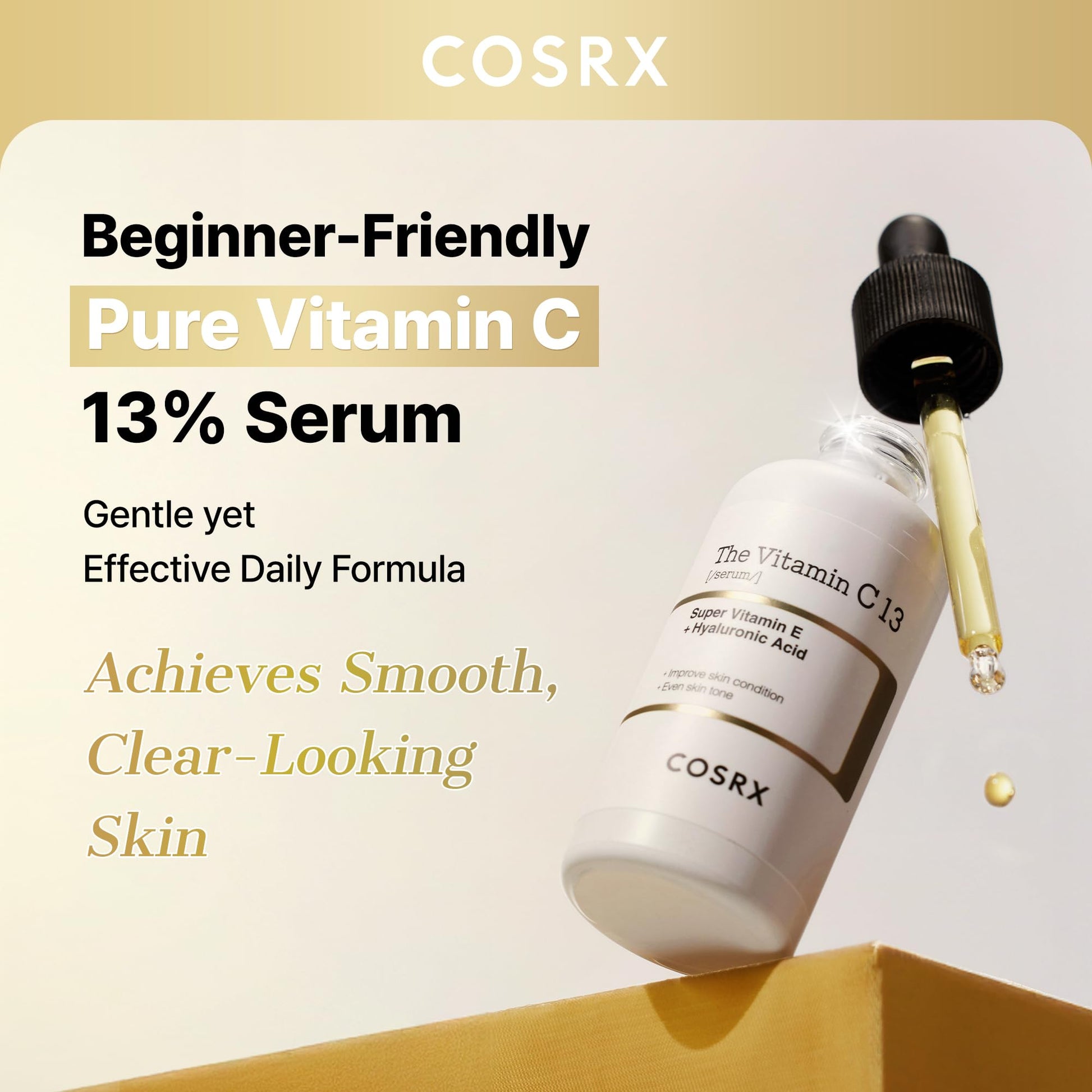 COSRX Pure Vitamin C 13% Serum (Renewal) with Vitamin E & Hyaluronic Acid, Korean Vitamin C Serum, Hydrating Facial Serum for Uneven Skin Tone, Dull Skin, 0.67 oz, Korean Skin Care, Mothers Day Gifts - Maple Wellness Supplements