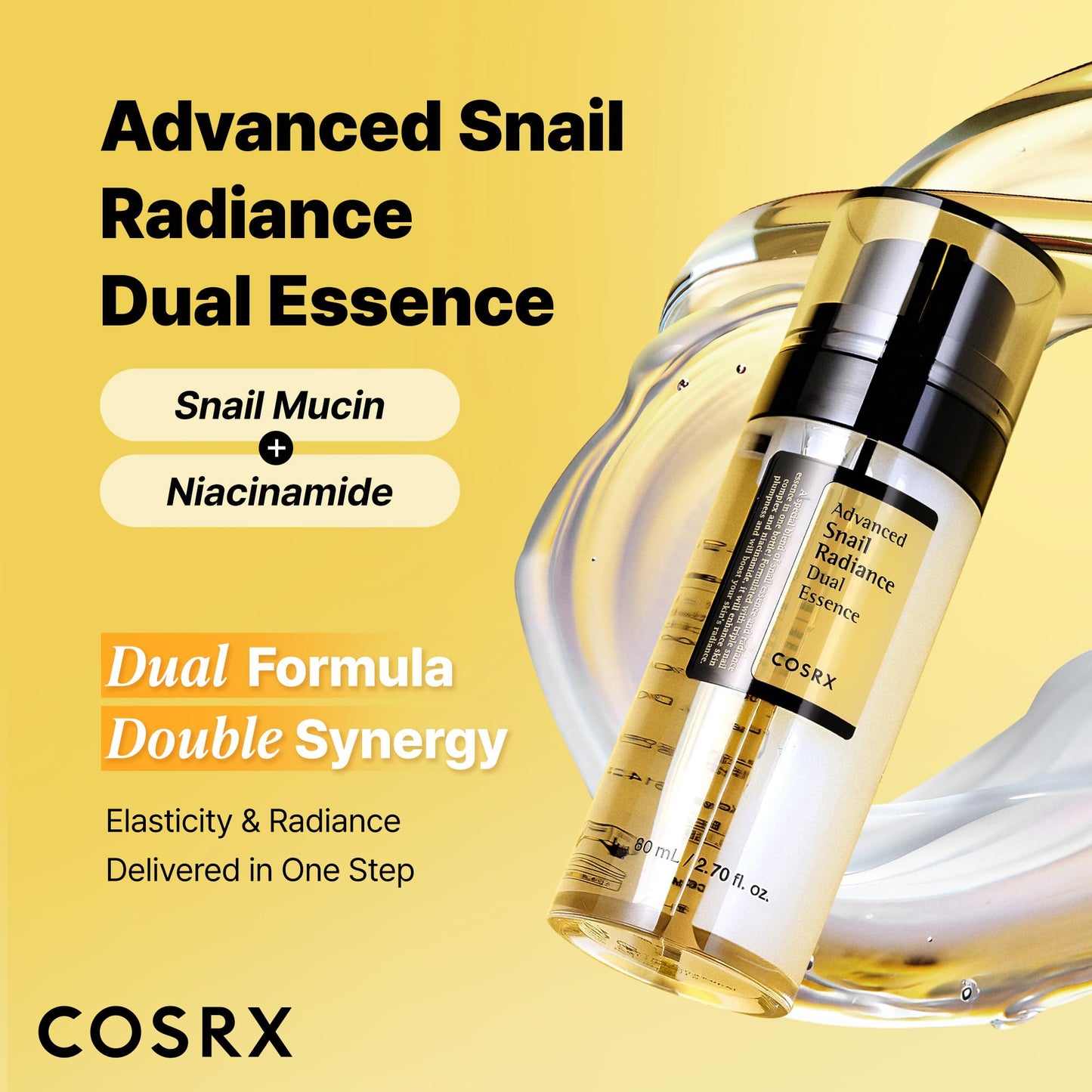 COSRX Snail Mucin 74% + Niacinamide 5% Dual Essence, Anti Aging Face Serum for Dull Skin, Sensitive Skin, Korean Skin Care, 2.70 fl.oz / 80ml - Maple Wellness Supplements