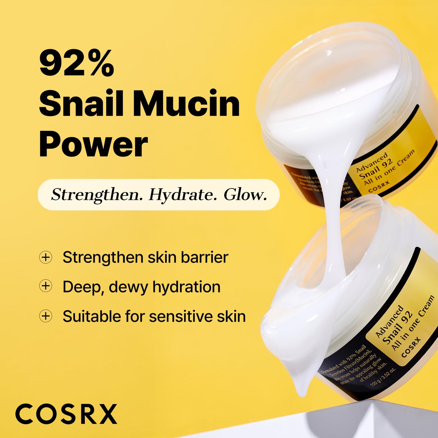 COSRX Snail Mucin 92% Face Moisturizer, 3.52 Oz, Lightweight Moisturing Cream for Soft - Maple Wellness Supplements