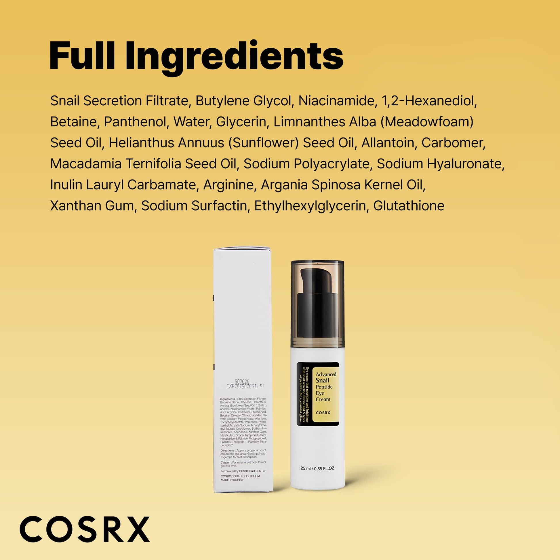 COSRX Snail Mucin Peptide Under Eye Cream, 0.84 fl oz, 73.7% Snail Mucin and Niacinamide, Eye Care - Maple Wellness Supplements