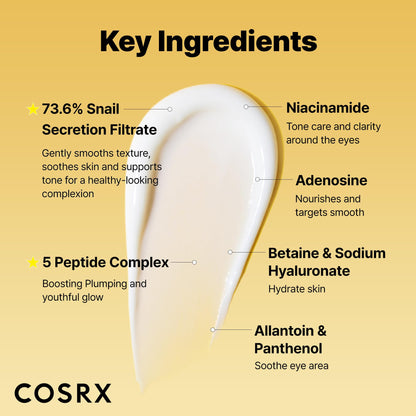 COSRX Snail Mucin Peptide Under Eye Cream, 0.84 fl oz, 73.7% Snail Mucin and Niacinamide, Eye Care - Maple Wellness Supplements