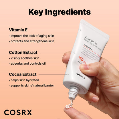 COSRX Vitamin E Vitalizing Sunscreen,SPF 50 Broad Spectrum Face Sunscreen, Lightweight - Maple Wellness Supplements