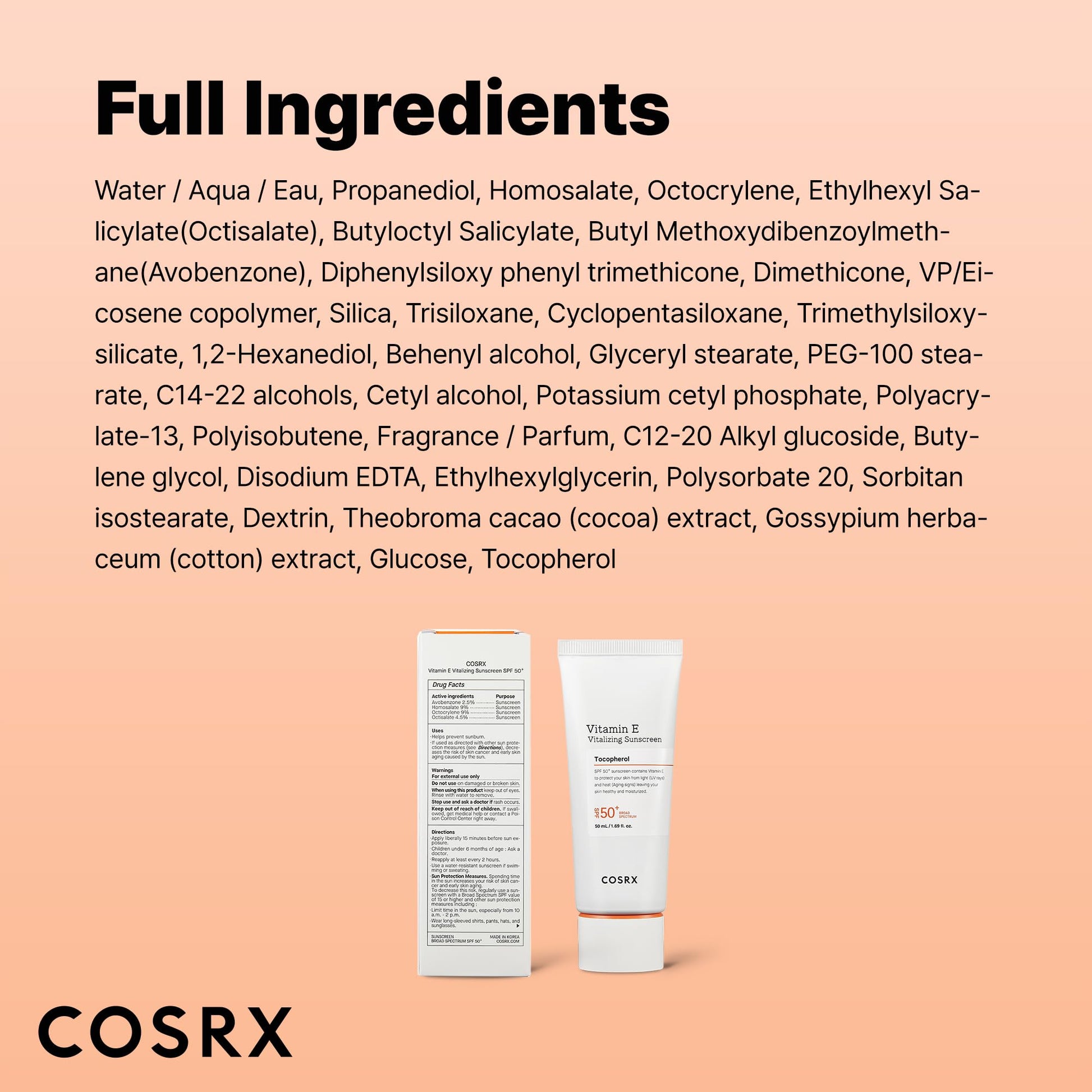 COSRX Vitamin E Vitalizing Sunscreen,SPF 50 Broad Spectrum Face Sunscreen, Lightweight - Maple Wellness Supplements