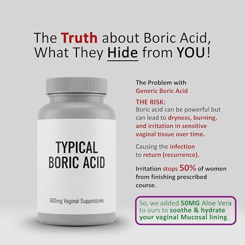 cosynee Boric Acid Capsules for Women with Aloe Vera – 60 Capsules, 650mg Each – Feminine Hygiene Support - Maple Wellness Supplements