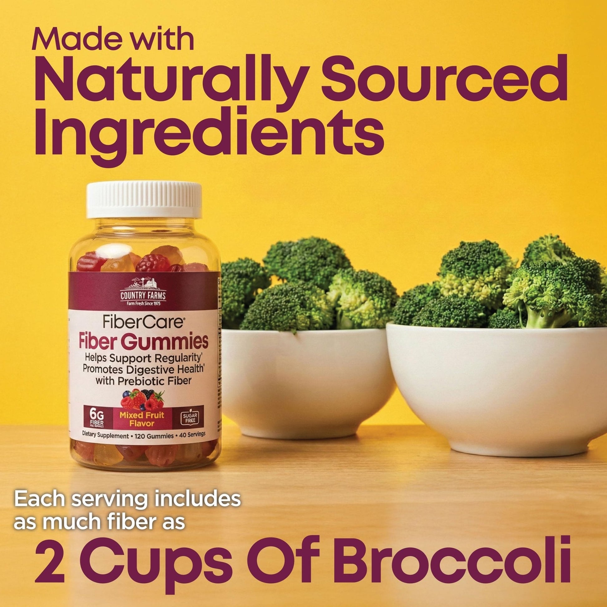 Country Farms Fiber Care Prebiotic Gummies, 6g of Fiber Per Serving, FOS from Beets, Digestive Health, Supports Regularity, Mixed Fruit Flavor - Maple Wellness Supplements