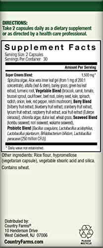 COUNTRY FARMS Super Greens Vegicaps, 32 Super Foods, Whole Food Supplement - Maple Wellness Supplements