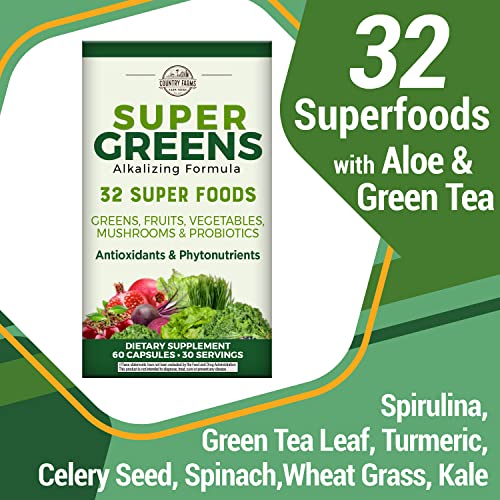 COUNTRY FARMS Super Greens Vegicaps, 32 Super Foods, Whole Food Supplement - Maple Wellness Supplements