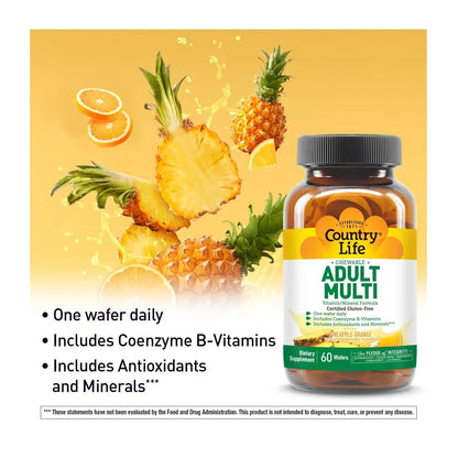 Country Life Adult Chewable Multivitamin with Coenzyme B-Vitamins, Antioxidants, Minerals, Pineapple-Orange Flavor - Maple Wellness Supplements