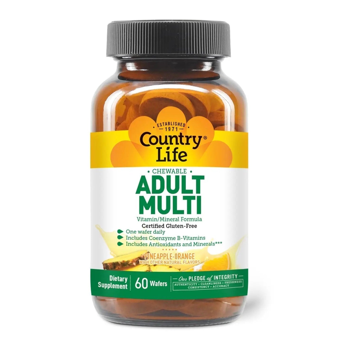 Country Life Adult Chewable Multivitamin with Coenzyme B-Vitamins, Antioxidants, Minerals, Pineapple-Orange Flavor - Maple Wellness Supplements