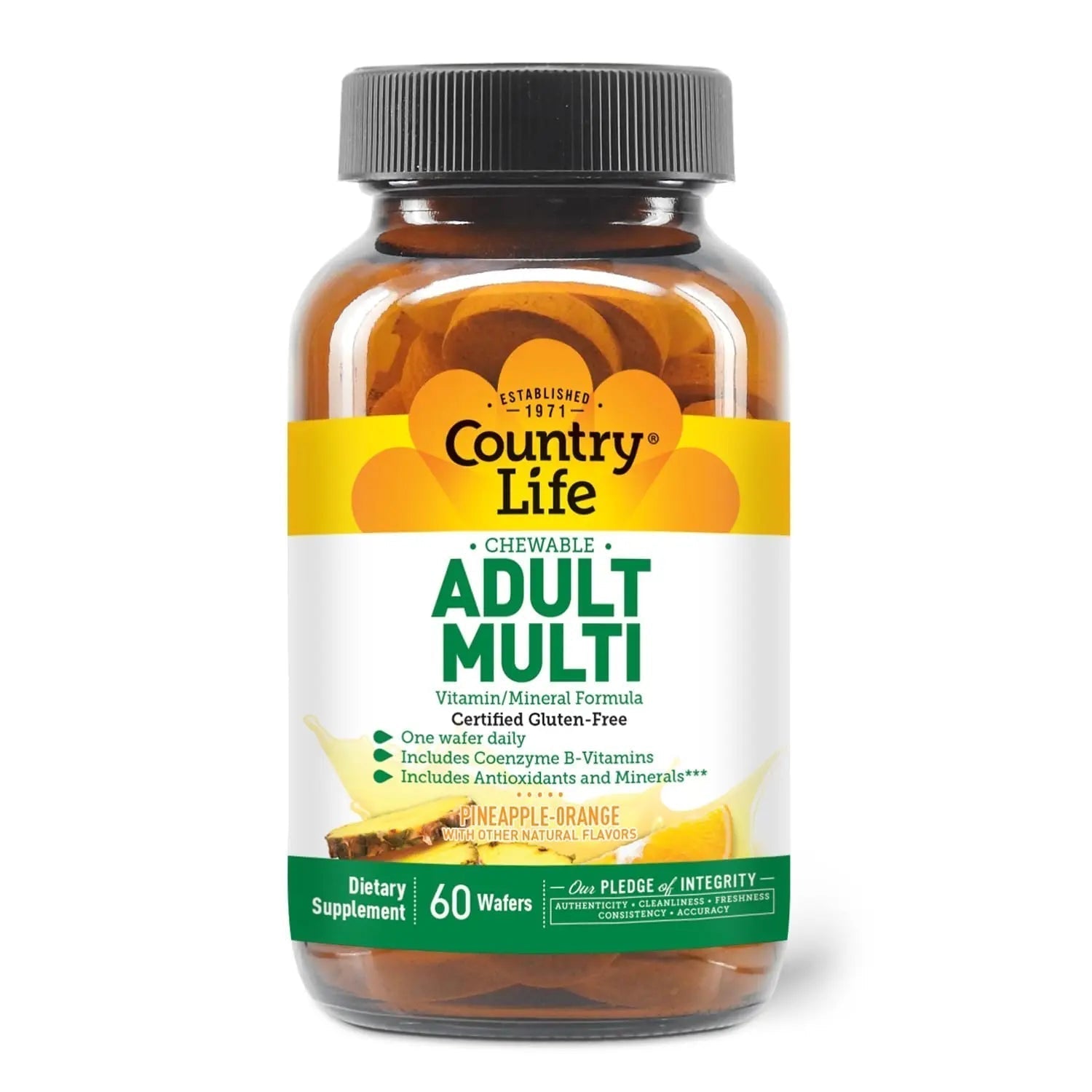 Country Life Adult Chewable Multivitamin with Coenzyme B-Vitamins, Antioxidants, Minerals, Pineapple-Orange Flavor - Maple Wellness Supplements