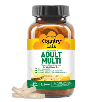 Country Life Adult Chewable Multivitamin with Coenzyme B-Vitamins, Antioxidants, Minerals, Pineapple-Orange Flavor - Maple Wellness Supplements