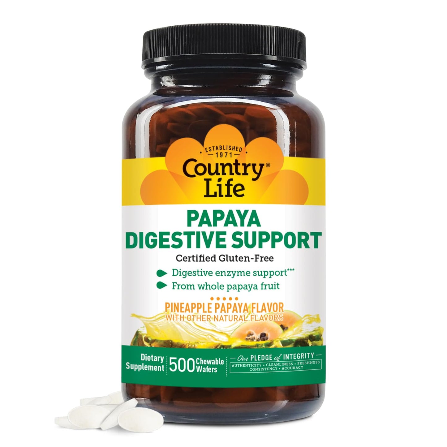 Country Life Chewable Papaya Enzymes for Digestion Support - Natural Pineapple & Papaya Flavor, Assists with Nutrient Absorption - Maple Wellness Supplements