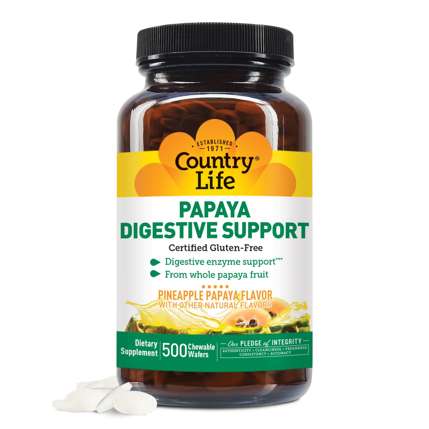 Country Life Chewable Papaya Enzymes for Digestion Support - Natural Pineapple & Papaya Flavor, Assists with Nutrient Absorption - Maple Wellness Supplements