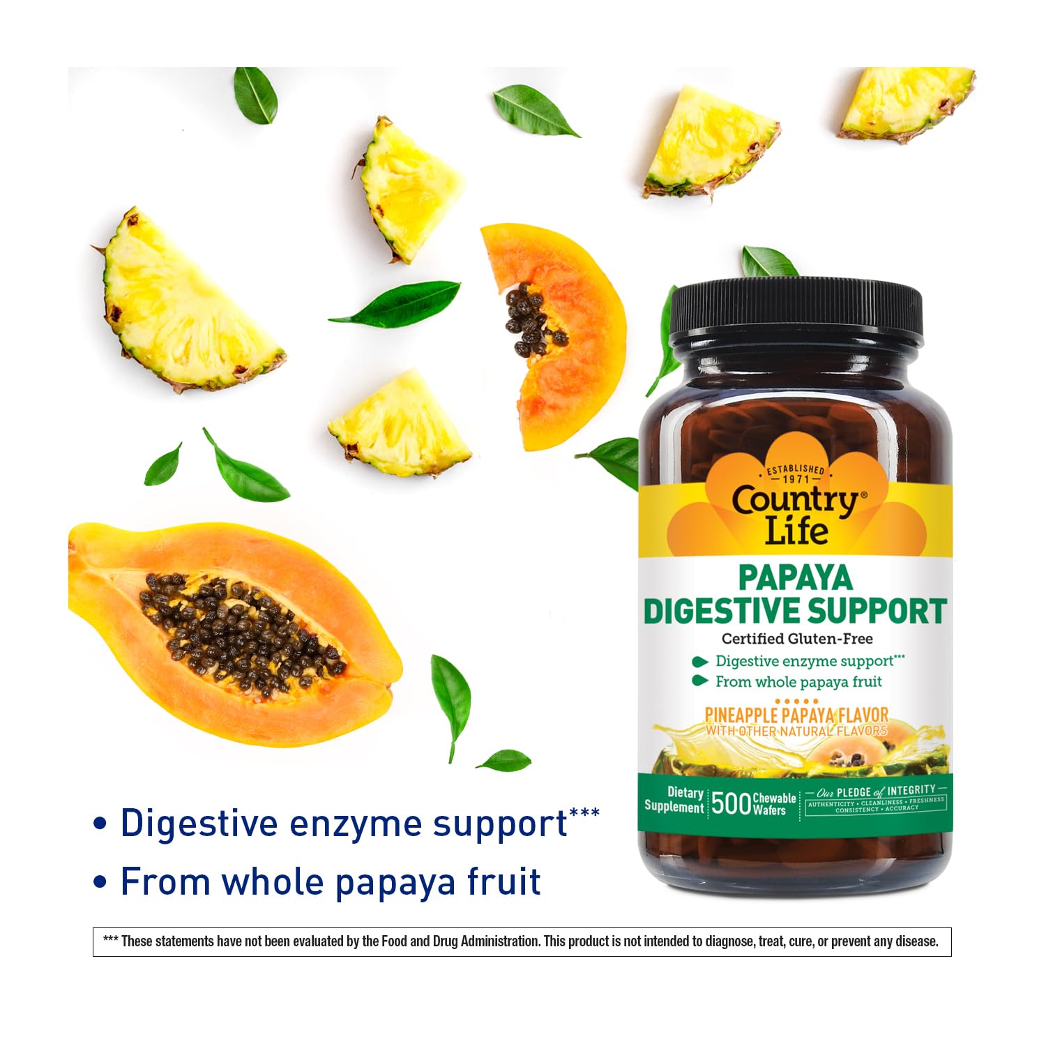 Country Life Chewable Papaya Enzymes for Digestion Support - Natural Pineapple & Papaya Flavor, Assists with Nutrient Absorption - Maple Wellness Supplements
