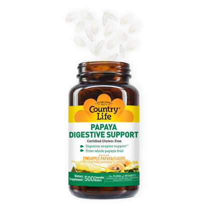 Country Life Chewable Papaya Enzymes for Digestion Support - Natural Pineapple & Papaya Flavor, Assists with Nutrient Absorption - Maple Wellness Supplements