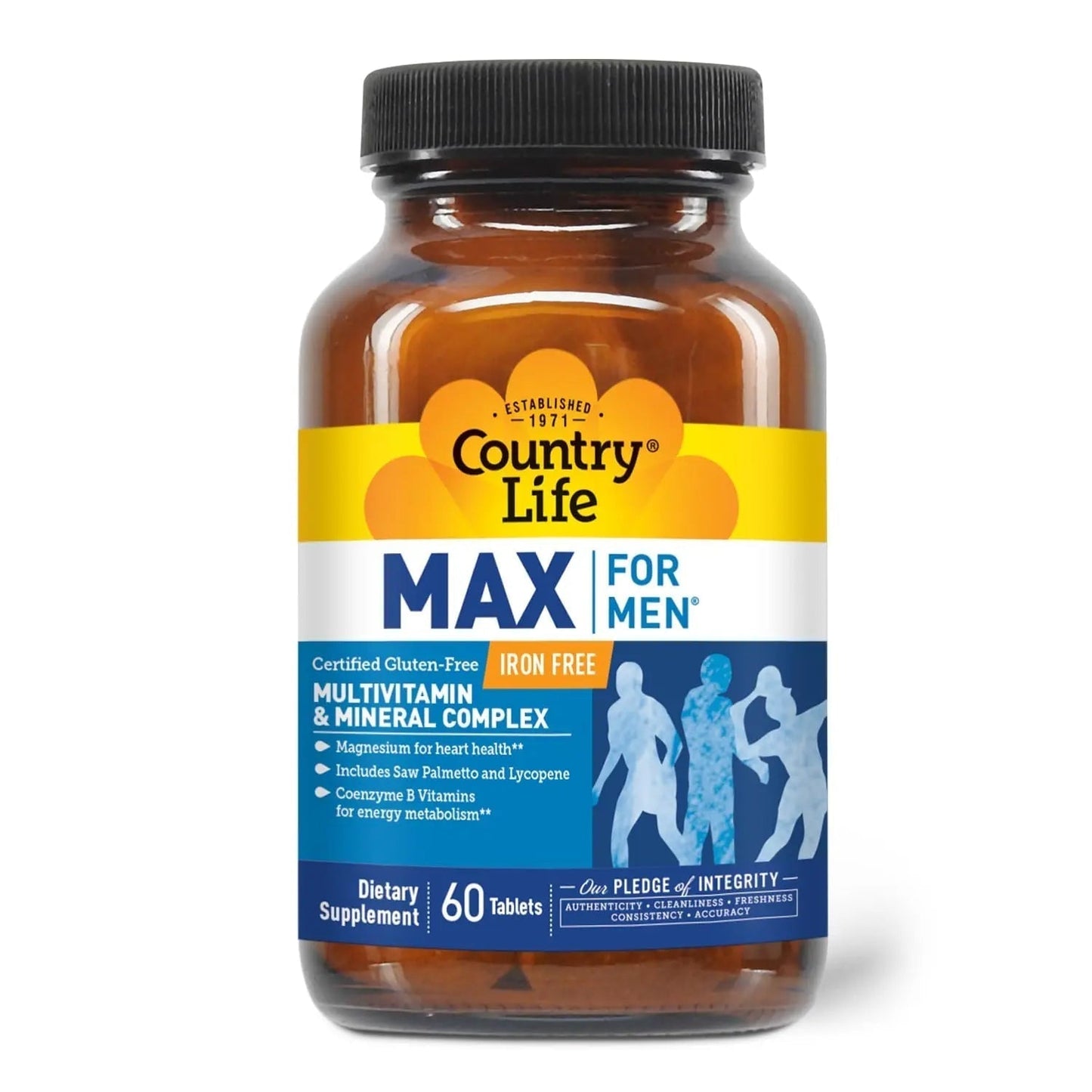 Country Life Max for Men, Multivitamin & Mineral complex, Iron-Free, Vegetarian Tablets, 60 Count, Certified Gluten Free, Certified Vegetarian - Maple Wellness Supplements
