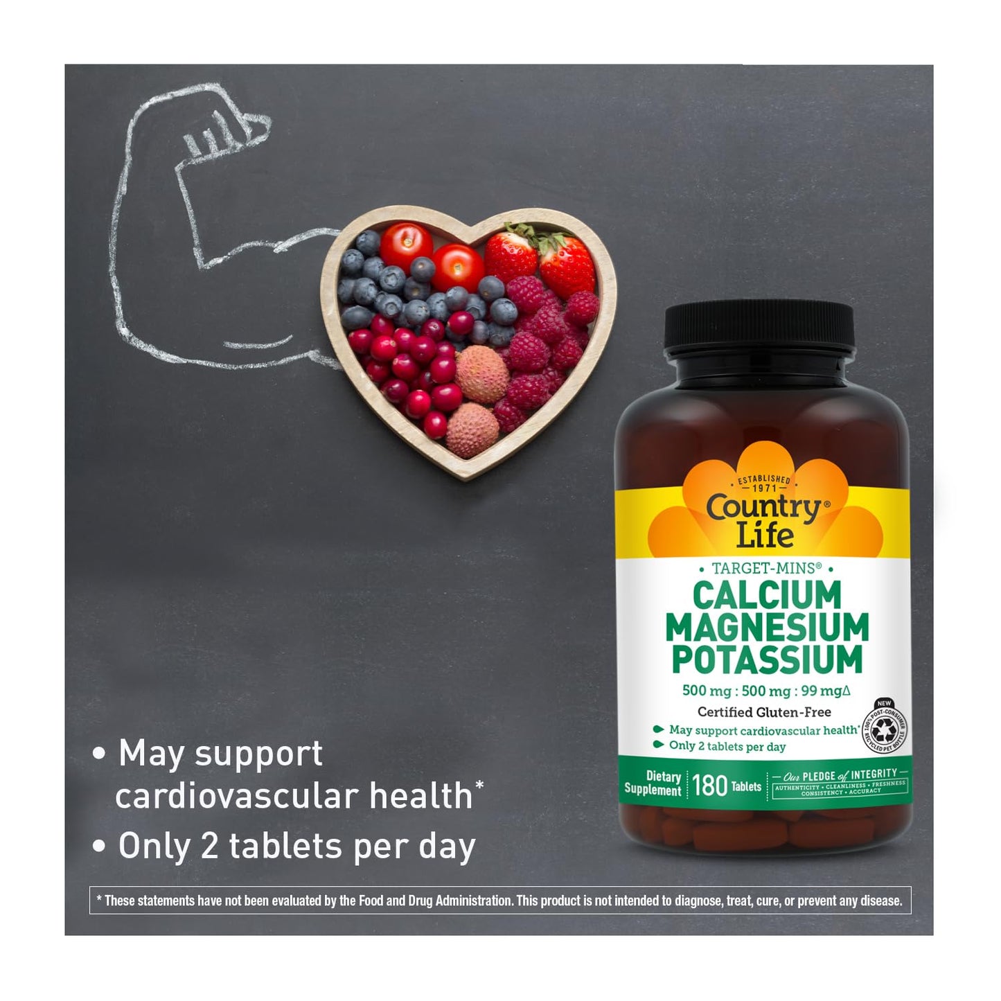 Country Life Target Mins - Calcium Magnesium Potassium Bone & Heart Health Supplement, 1000mg Calcium, 500mg Magnesium, Supports Calcium Utilization - Maple Wellness Supplements