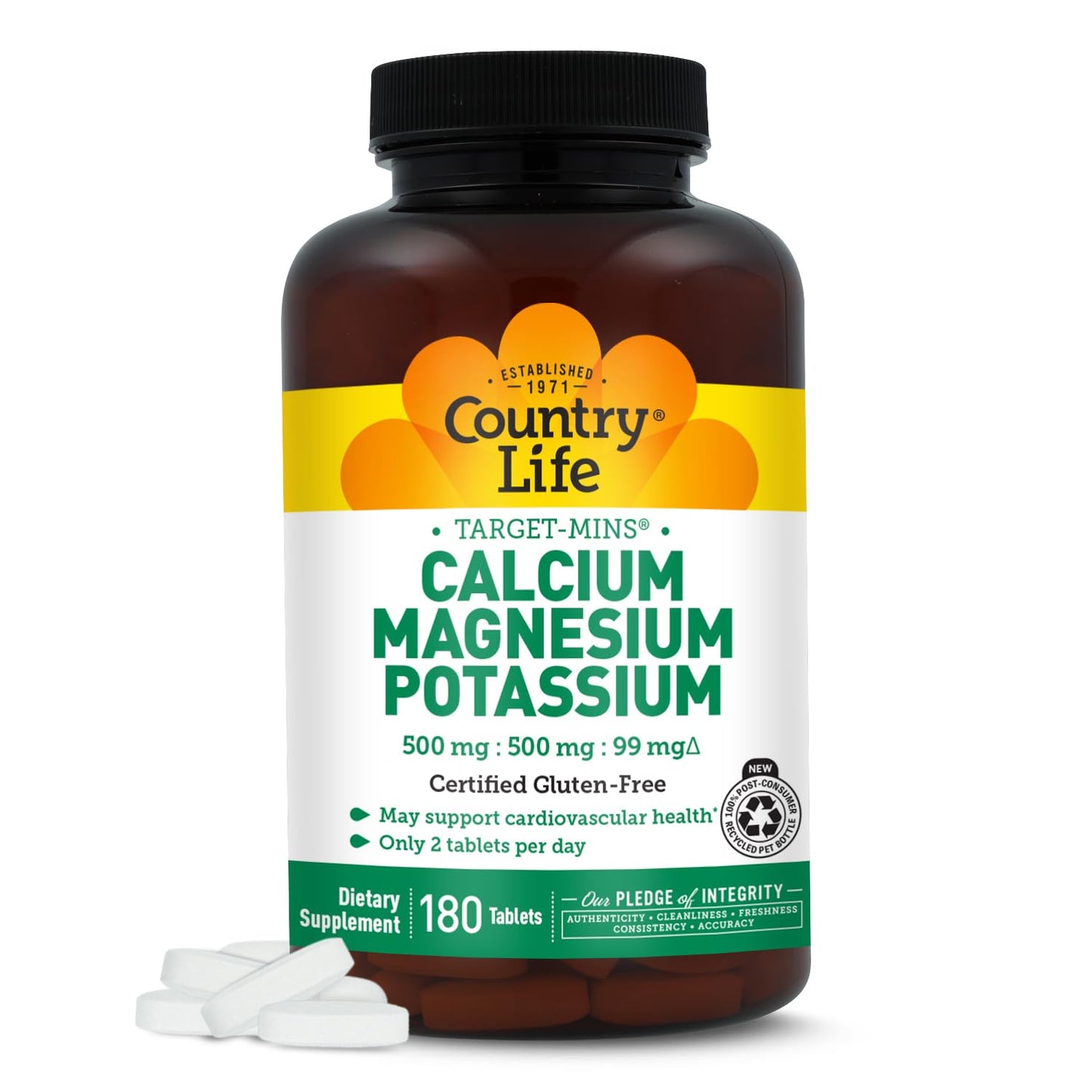 Country Life Target Mins - Calcium Magnesium Potassium Bone & Heart Health Supplement, 1000mg Calcium, 500mg Magnesium, Supports Calcium Utilization - Maple Wellness Supplements