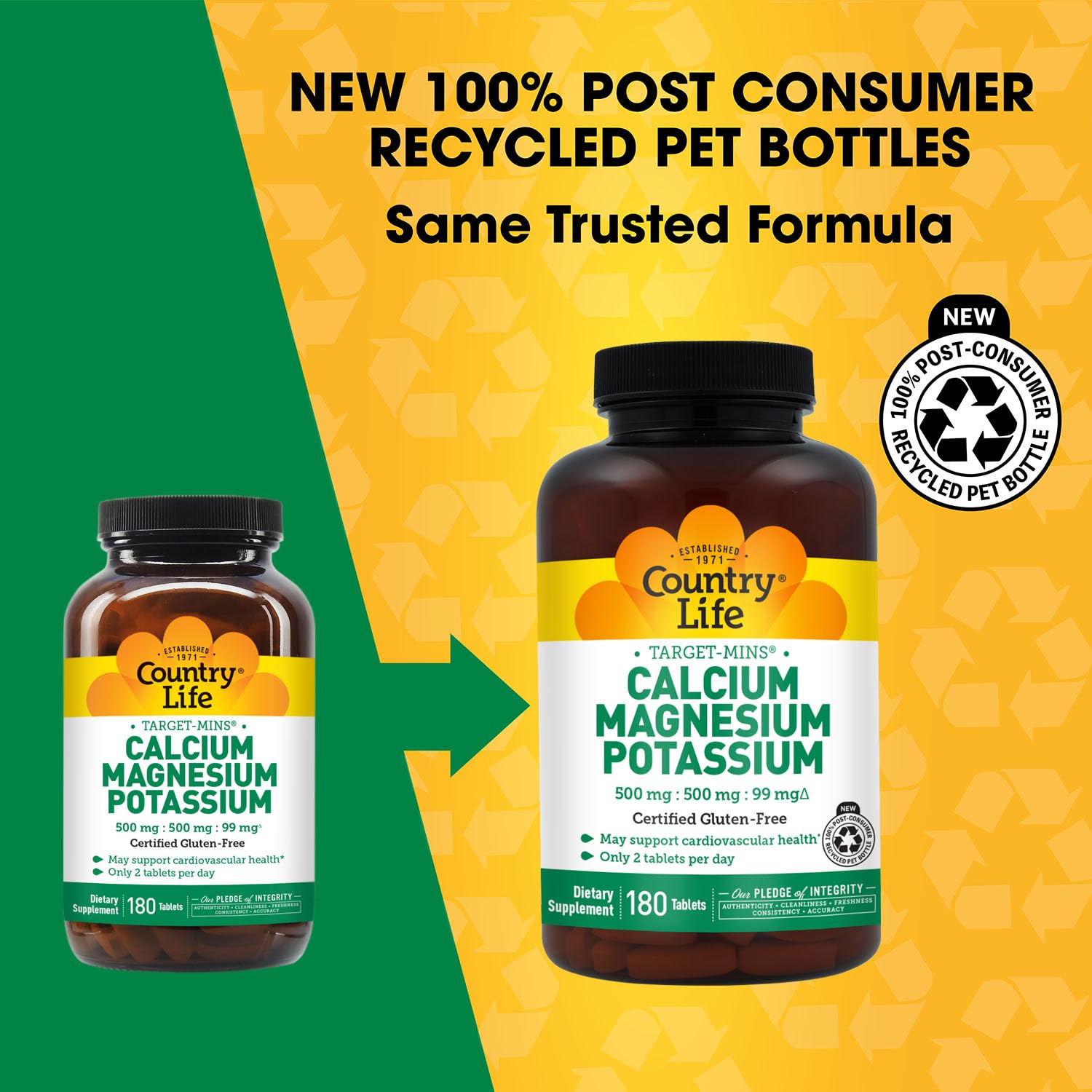 Country Life Target Mins - Calcium Magnesium Potassium Bone & Heart Health Supplement, 1000mg Calcium, 500mg Magnesium, Supports Calcium Utilization - Maple Wellness Supplements