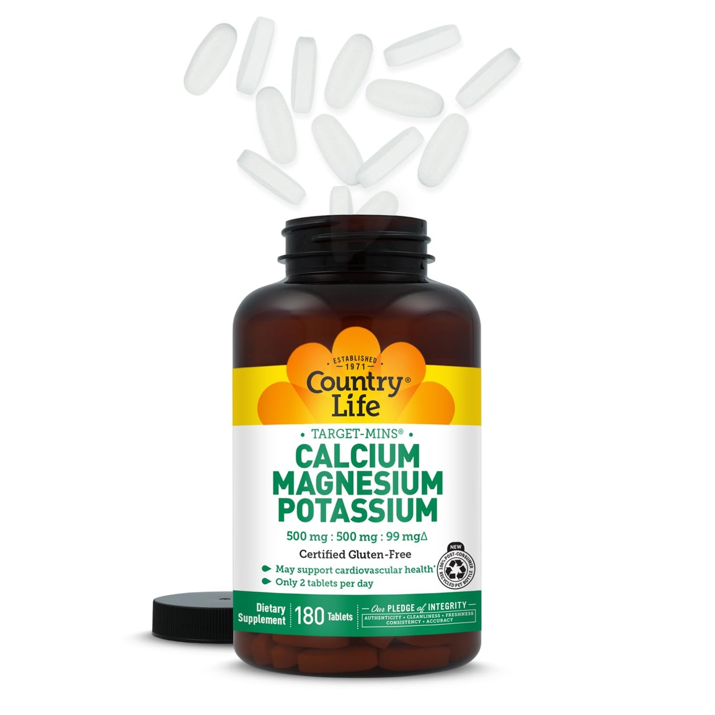 Country Life Target Mins - Calcium Magnesium Potassium Bone & Heart Health Supplement, 1000mg Calcium, 500mg Magnesium, Supports Calcium Utilization - Maple Wellness Supplements
