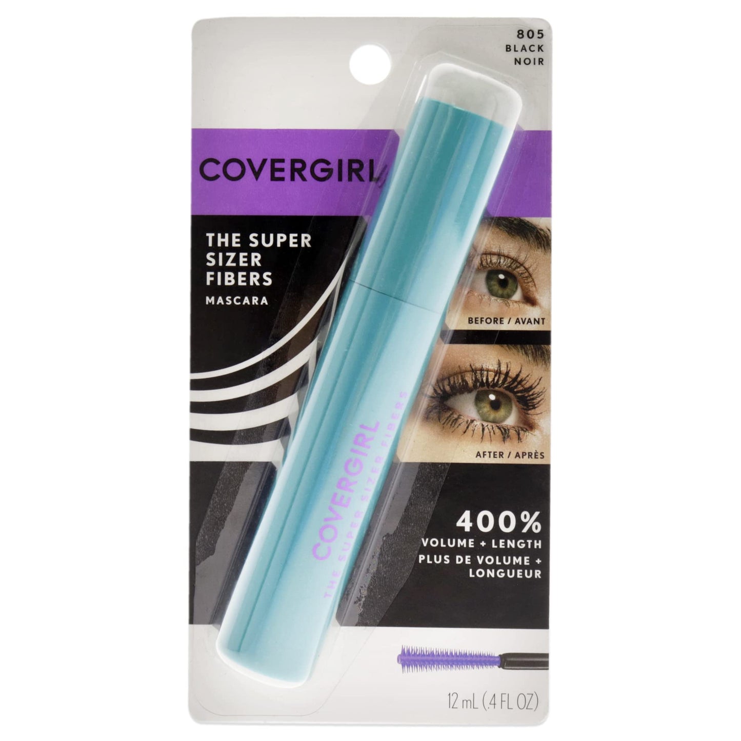 COVERGIRL Super Sizer Fibers Mascara, Black 805, 0.35 Ounce (Packaging May Vary) Volumizing Mascara with Brush - Maple Wellness Supplements