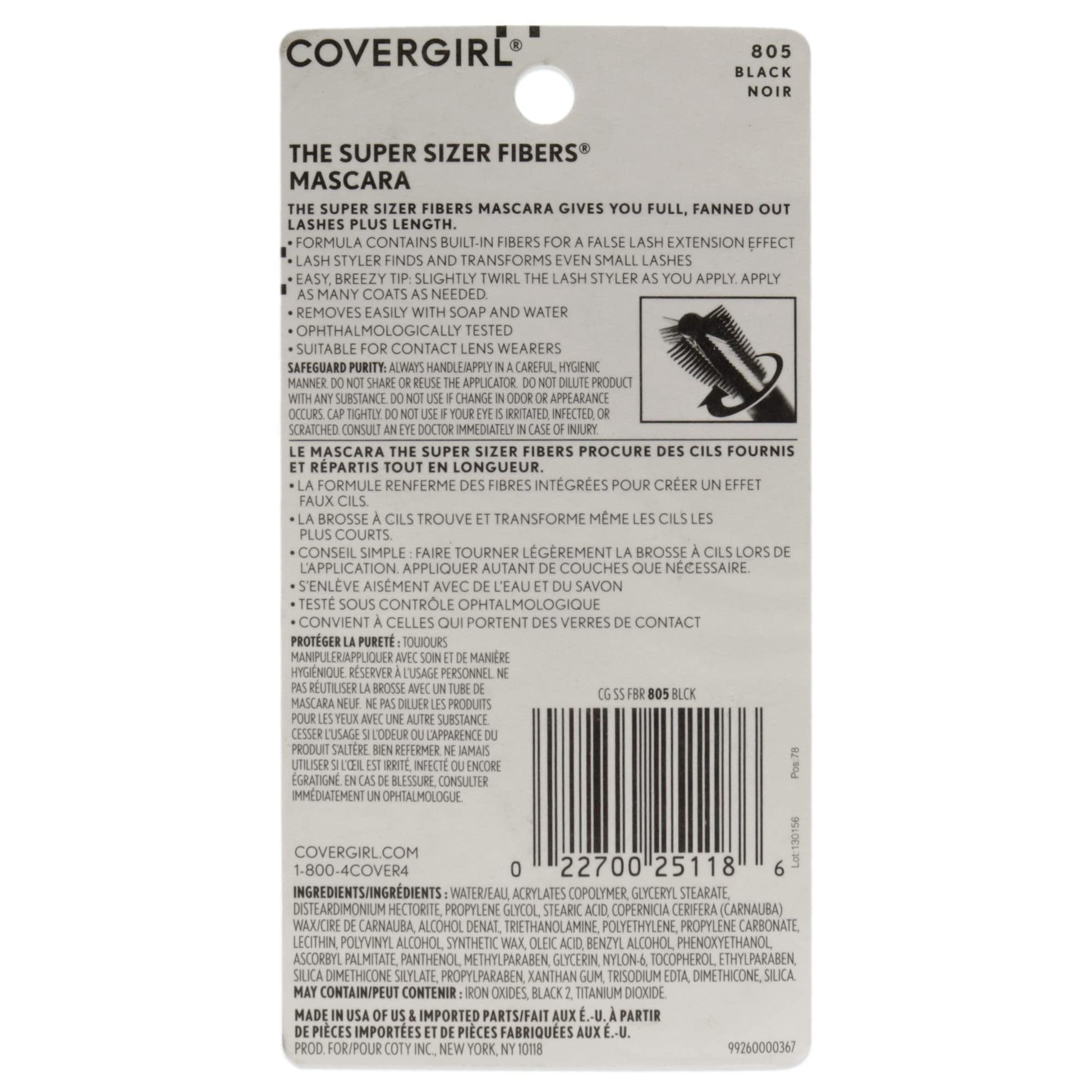 COVERGIRL Super Sizer Fibers Mascara, Black 805, 0.35 Ounce (Packaging May Vary) Volumizing Mascara with Brush - Maple Wellness Supplements