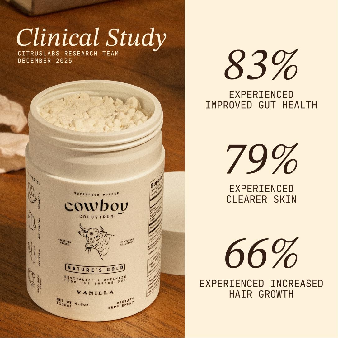 Cowboy - The Exclusive 1st Milking, Whole, Grass Fed Colostrum Supplement for Full Body Health - Bovine Colostrum Powder Packed w/Bioactive Nutrients - Sugar Free (Vanilla, 40 Servings) - Maple Wellness Supplements