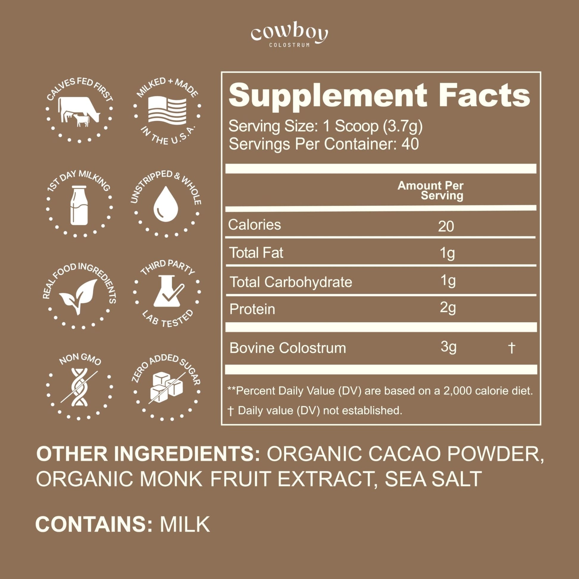 Cowboy - The Exclusive 1st Milking, Whole, Grass Fed Colostrum Supplement for Full Body Health - Sugar Free Bovine Colostrum Powder Packed with Bioactive(Vanilla & Chocolate) Nutrients - Maple Wellness Supplements