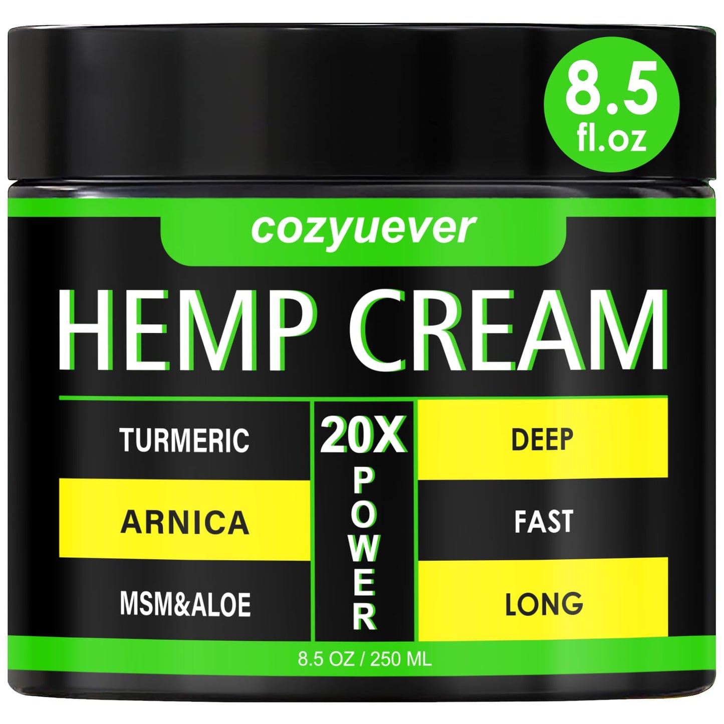 cozyuever 8.5 Oz Hemp Cream with Arnica, Menthol, Aloe, Emu Oil, Turmeric - Maple Wellness Supplements
