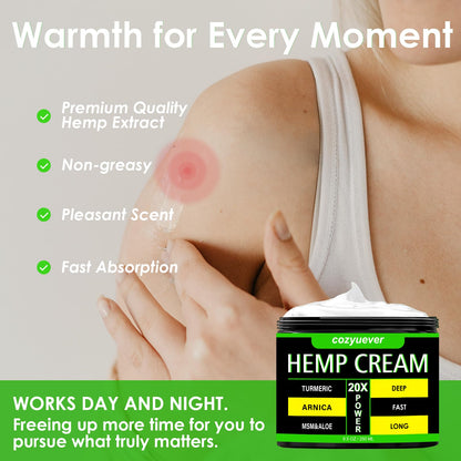 cozyuever 8.5 Oz Hemp Cream with Arnica, Menthol, Aloe, Emu Oil, Turmeric - Maple Wellness Supplements