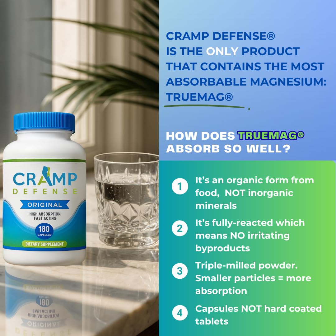 Cramp Defense® Leg Cramps Pills, Relief for All Muscle Cramps, Day and Night. Magnesium Supplement Capsules, 3-6 Month Supply. Non-Laxative - Maple Wellness Supplements