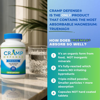 Cramp Defense® Leg Cramps Pills, Relief for All Muscle Cramps, Day and Night. Magnesium Supplement Capsules, 3-6 Month Supply. Non-Laxative - Maple Wellness Supplements