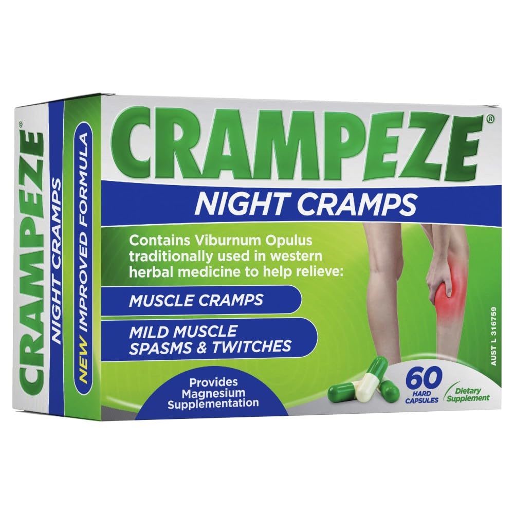 Crampeze Night Cramps Natural Relief of Muscle Cramps, Spasms & Tired Legs 60 Capsules - Maple Wellness Supplements