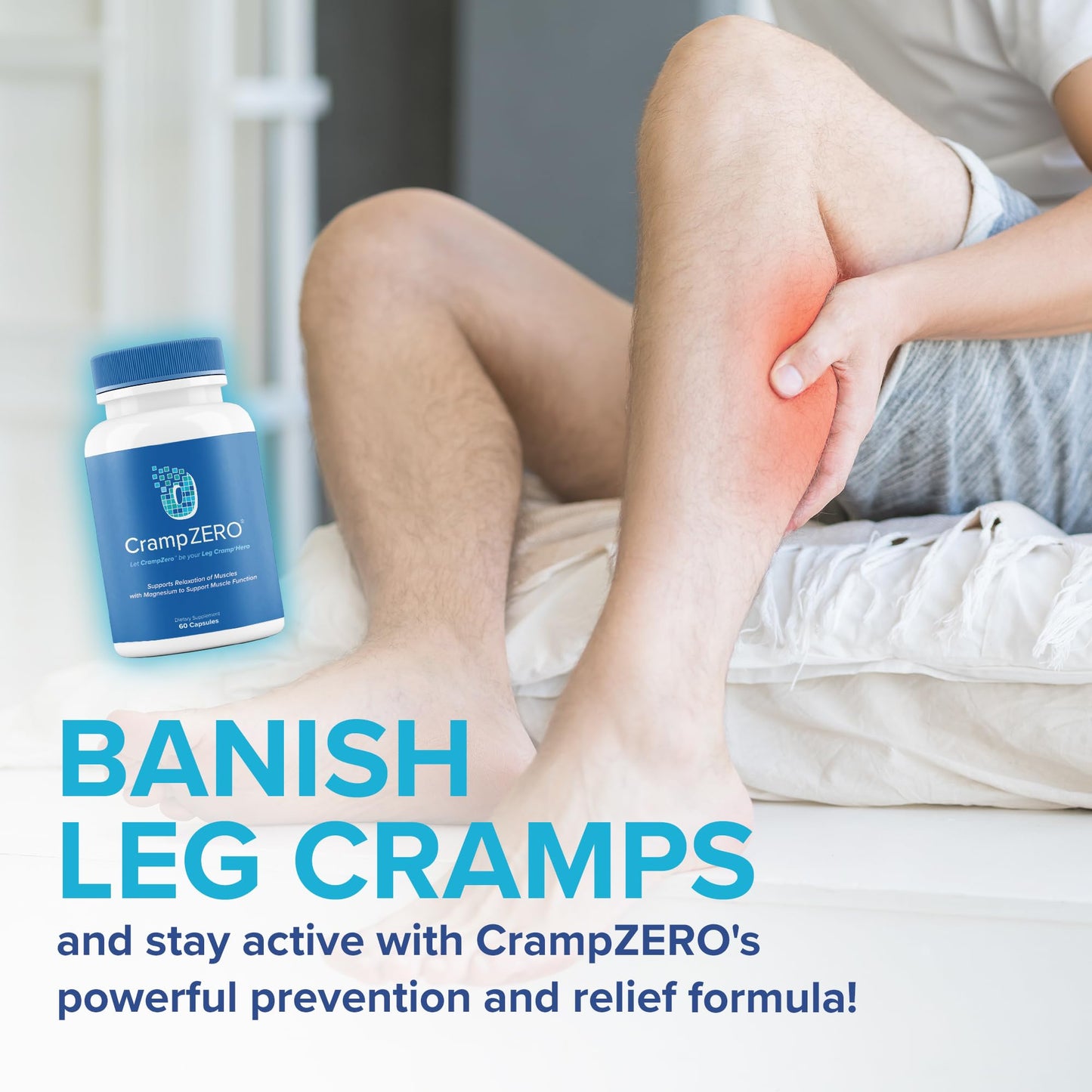CrampZero Magnesium for Leg Cramps at Night – Potassium Magnesium Supplement with Calcium and Vitamin D3, Supports Muscle Relaxation and Function, Night Leg Cramps Relief, 60 Capsules - Maple Wellness Supplements