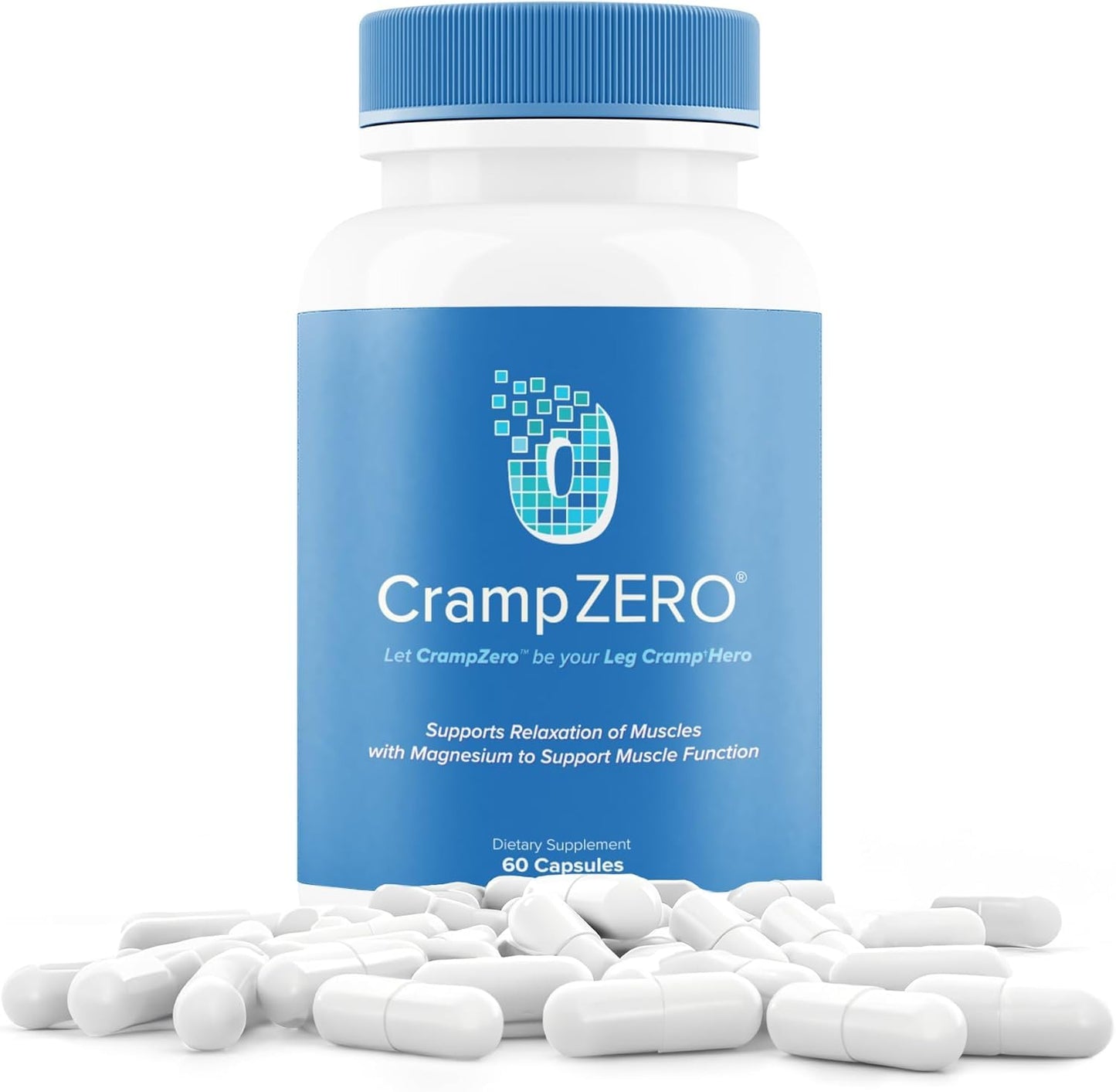 CrampZero Magnesium for Leg Cramps at Night – Potassium Magnesium Supplement with Calcium and Vitamin D3, Supports Muscle Relaxation and Function, Night Leg Cramps Relief, 60 Capsules - Maple Wellness Supplements