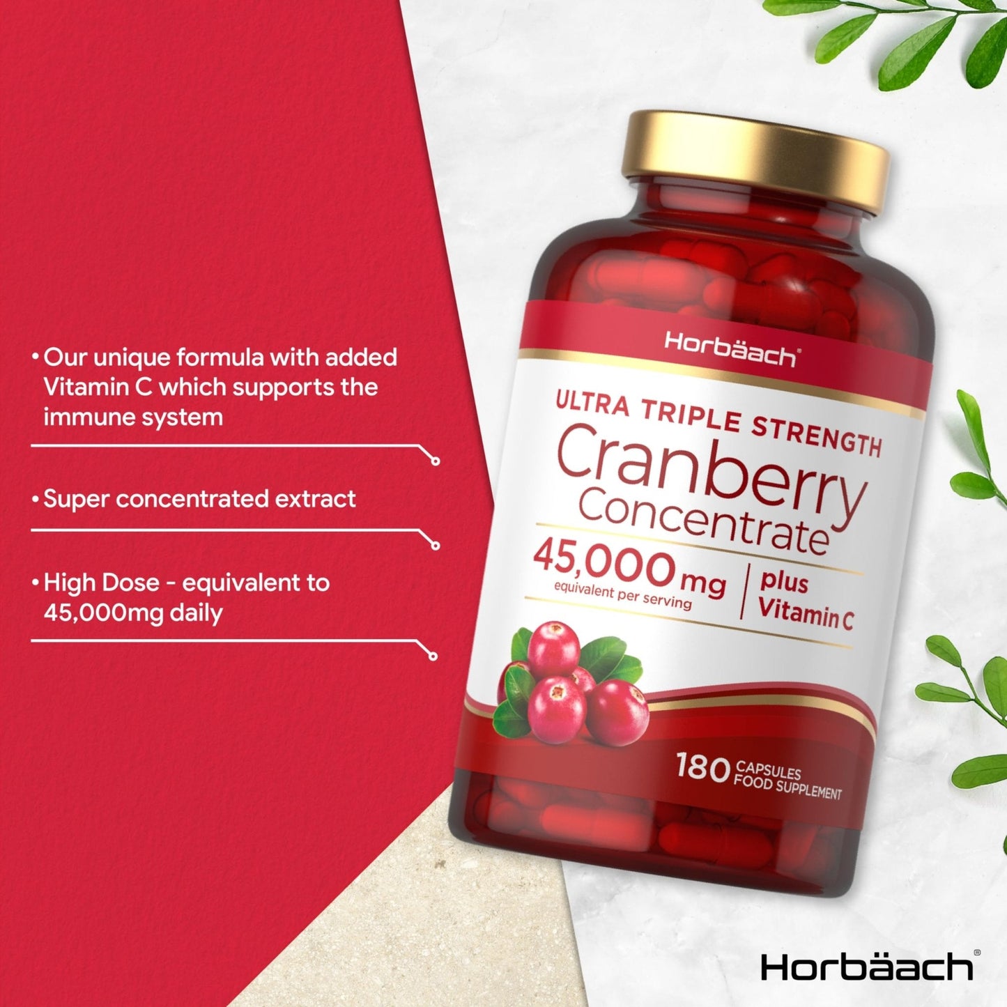 Cranberry Capsules 45,000 mg | High Strength Cranberry Extract with Vitamin C - Maple Wellness Supplements