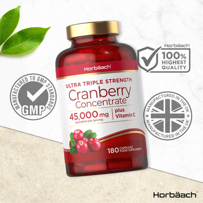 Cranberry Capsules 45,000 mg | High Strength Cranberry Extract with Vitamin C - Maple Wellness Supplements