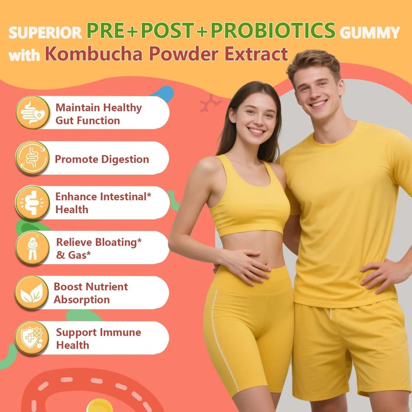 Crasye Probiotic Kombucha Gummies Sugar Free Prebiotic Postbiotic Probiotics Gummy for Women and Men Bloating Gut Health Immune and Digestive Support - 60 Gummies - 30 Servings - Maple Wellness Supplements
