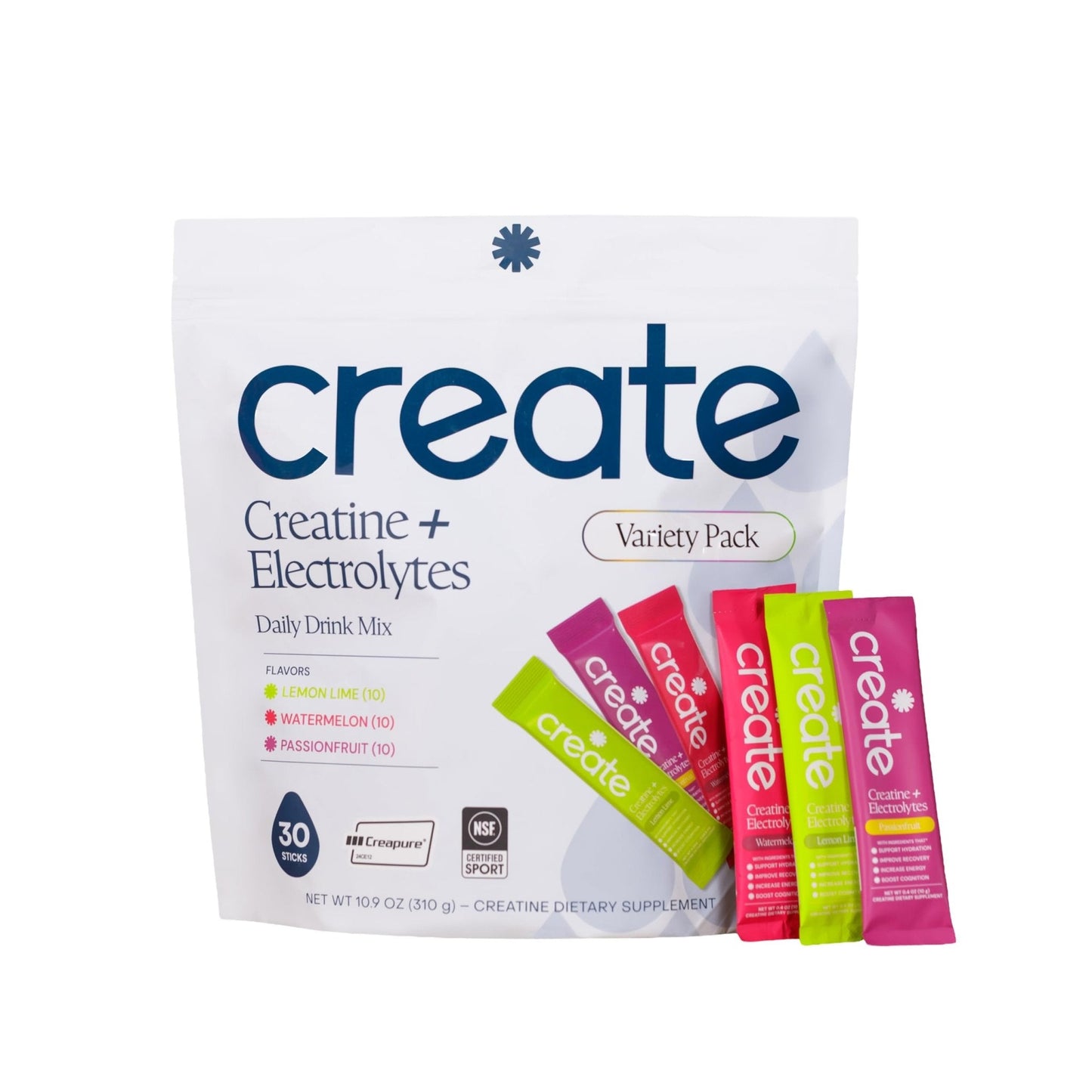 Create Creatine + Electrolytes Mix - Creatine Monohydrate Stick Packs, Supports Energy and Hydration, NSF Certified for Sport, 30 Count, Variety Pack - Maple Wellness Supplements