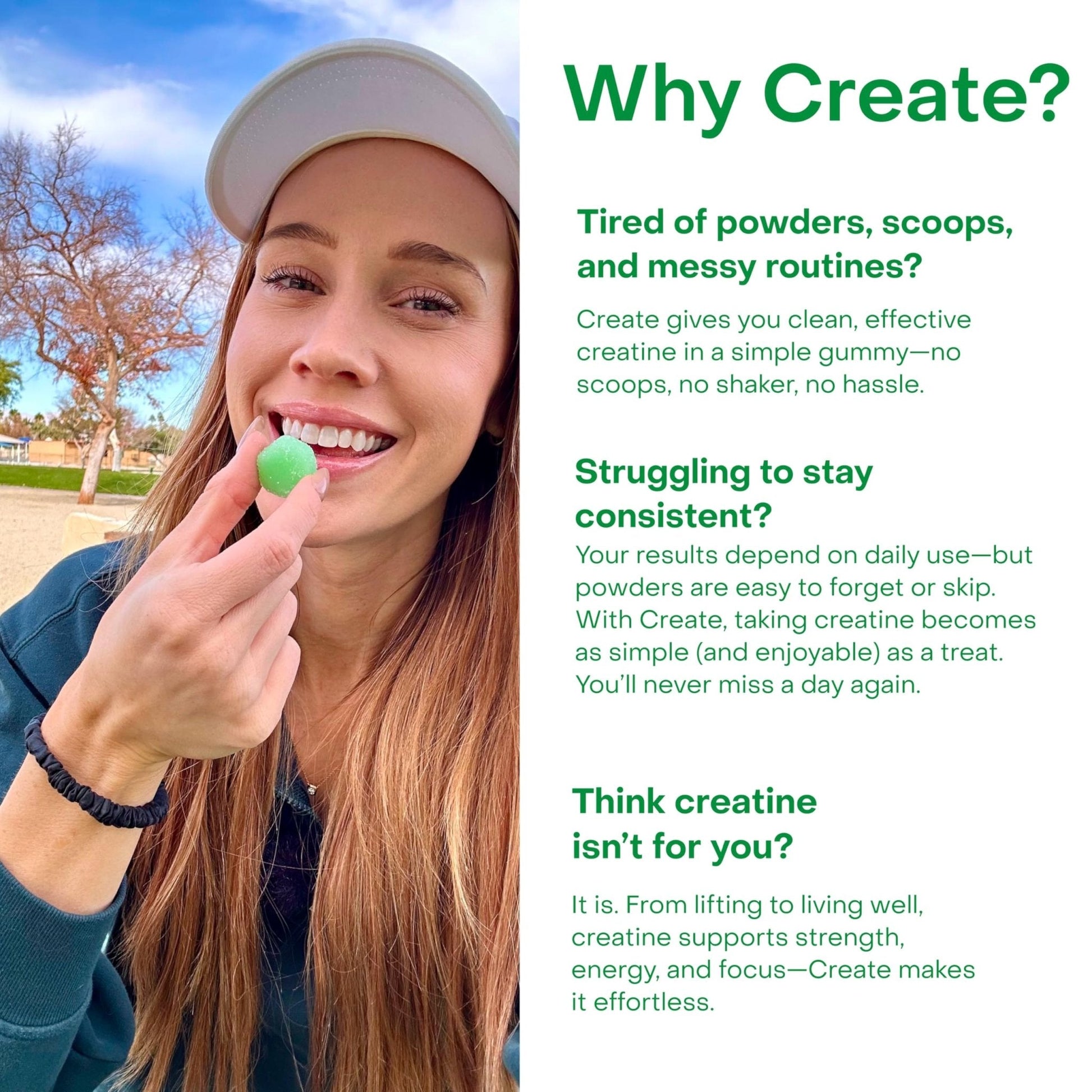 Create Creatine Monohydrate Gummies for Men & Women, Boost Focus, Strength, and Endurance, Anti-Melting Formula, Vegan, Gluten-Free, Non-GMO, 1.5g of Creatine per Gummy (Sour Green Apple) - Maple Wellness Supplements
