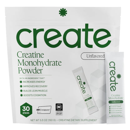 Create Creatine Monohydrate Powder - Creatine Travel Packets, Made with Creapure, 3rd Party Tested & NSF Certified for Sport, 30 Stick Packs, Unflavored - Maple Wellness Supplements