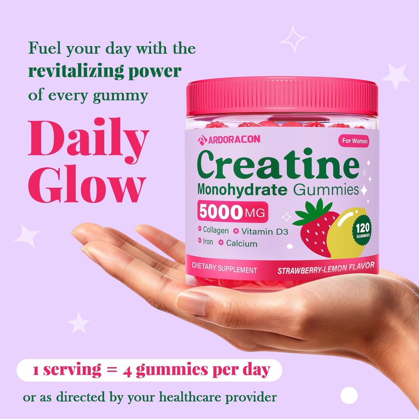 Creatine for Women, Creatine Monohydrate Gummies with Collagen, Vitamin D3 & Calcium for Muscles, Booty & Energy, Flavored Sugar Free Creatine Gummies Post - Maple Wellness Supplements